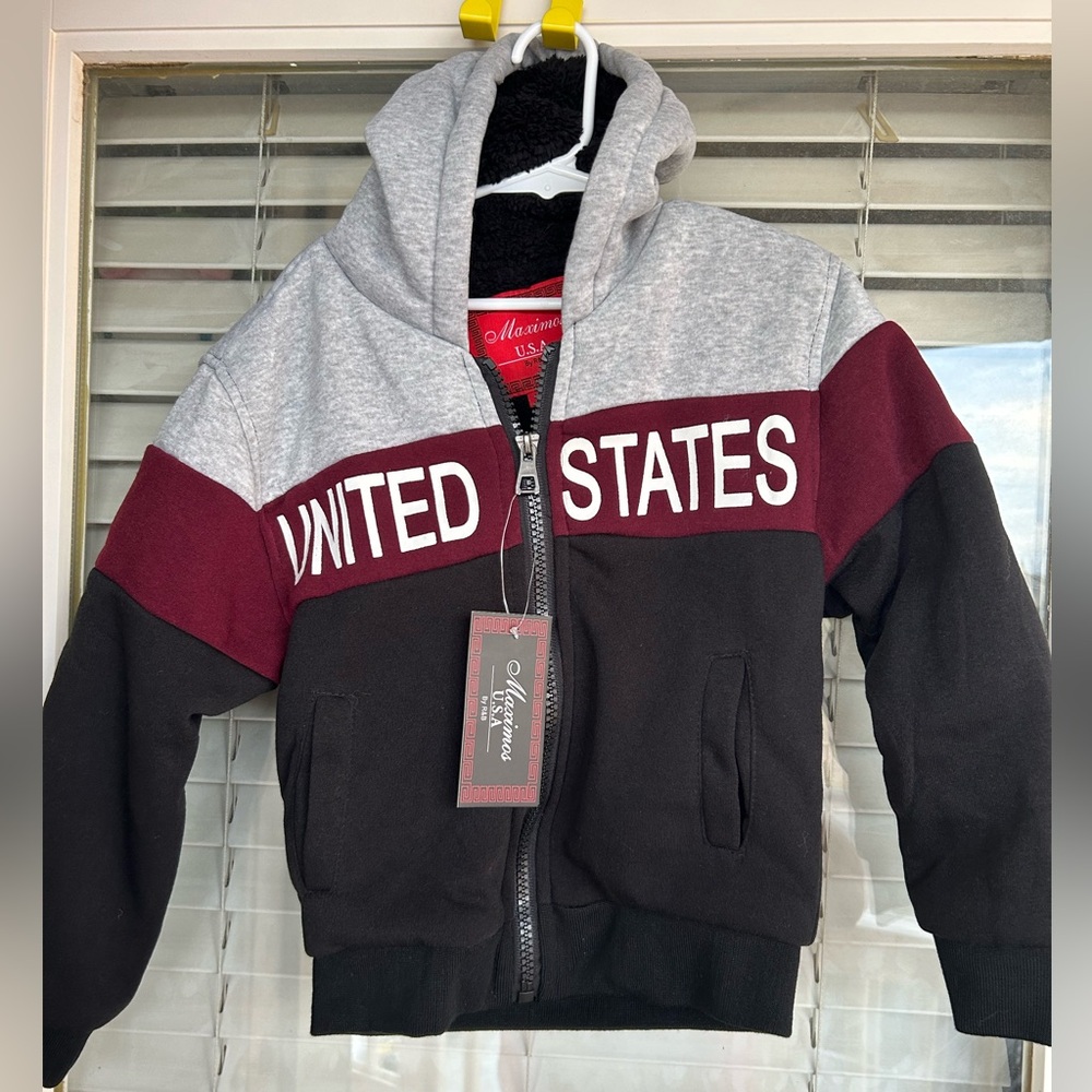 Maximos USA Kids Hoodie - Gray, Maroon, Black